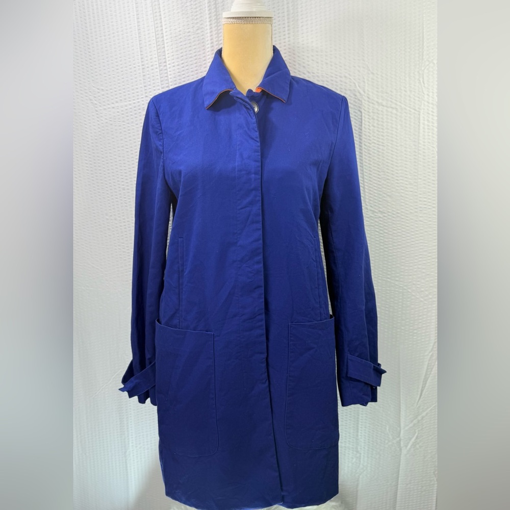 Joe Fresh Royal Blue Womens Trench Rain Coat hidden buttons pockets Size…